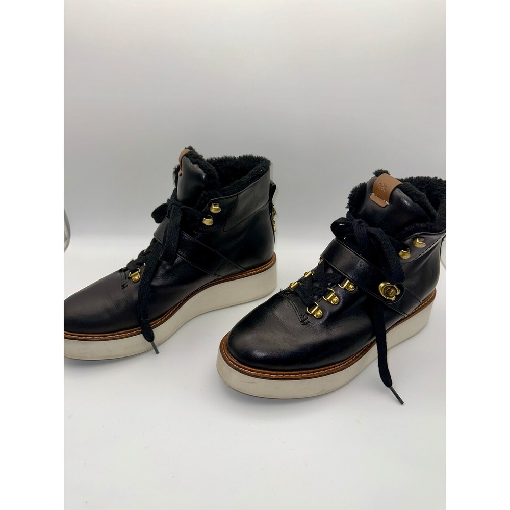 Coach Urban City Hiker Boots Women 9.5B Black Leather Shearling Platform G2779